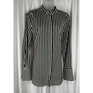 H&M Striped Collarless Buttoned Down Shirt Green Off White 12 Academia 54-14